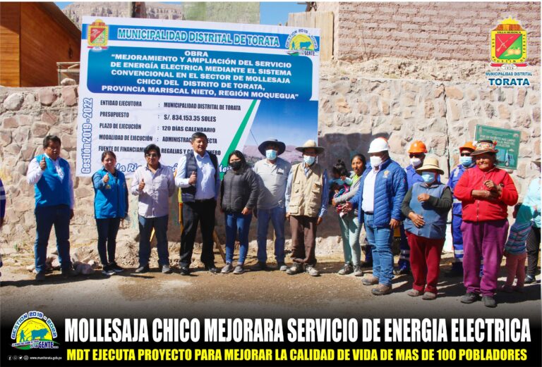 MUNICIPALIDAD DE TORATA MEJORARA EL SERVICIO DE ENERGIA ELECTRICA EN EL SECTOR AGRICOLA DE MOLLESAJA CHICO