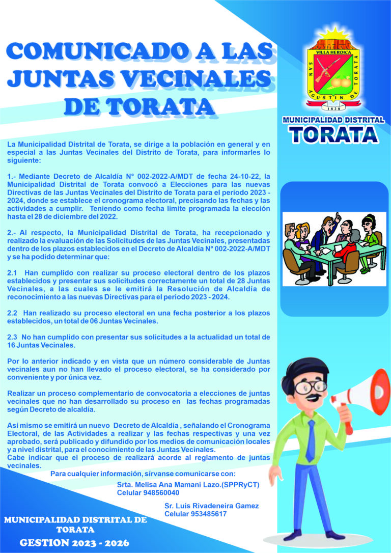 COMUNICADO A LAS JUNTAS VECINALES DE TORATA 2023