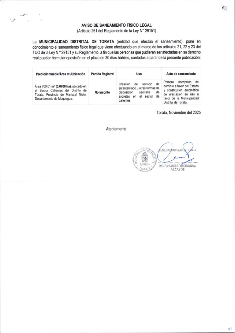 AVISO DE SANEAMIENTO FISICO LEGAL