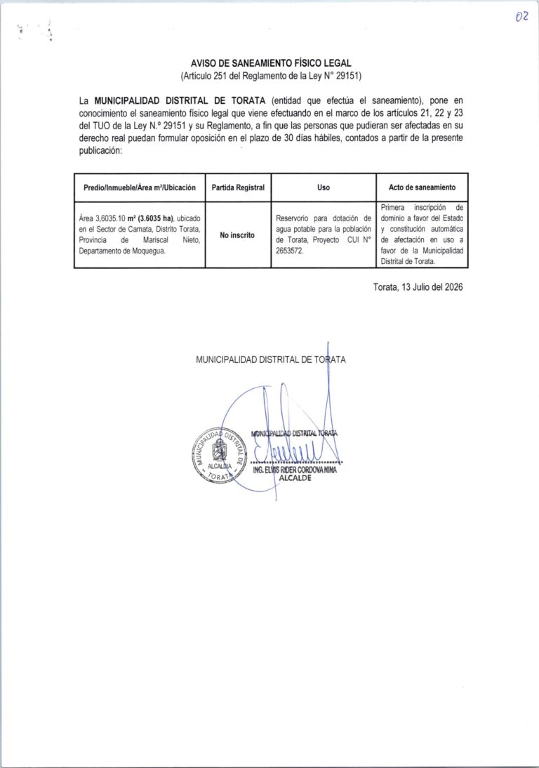 AVISO DE SANEAMIENTO FISICO LEGAL