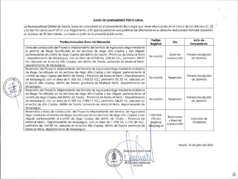 AVISO DE SANEAMIENTO FISICO LEGAL